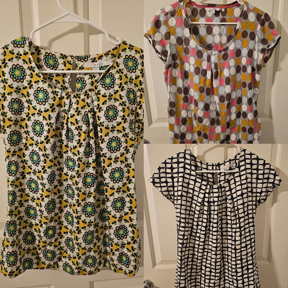 Boden 3 Shirt Bundle Womans Silk Viscose Shirts Fun Pattern Size 4 & 6